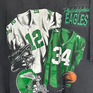 Vtg Philadelphia Eagles NFL Shirt Black 90s Mens XL nutmeg mills #12 #34 graphic